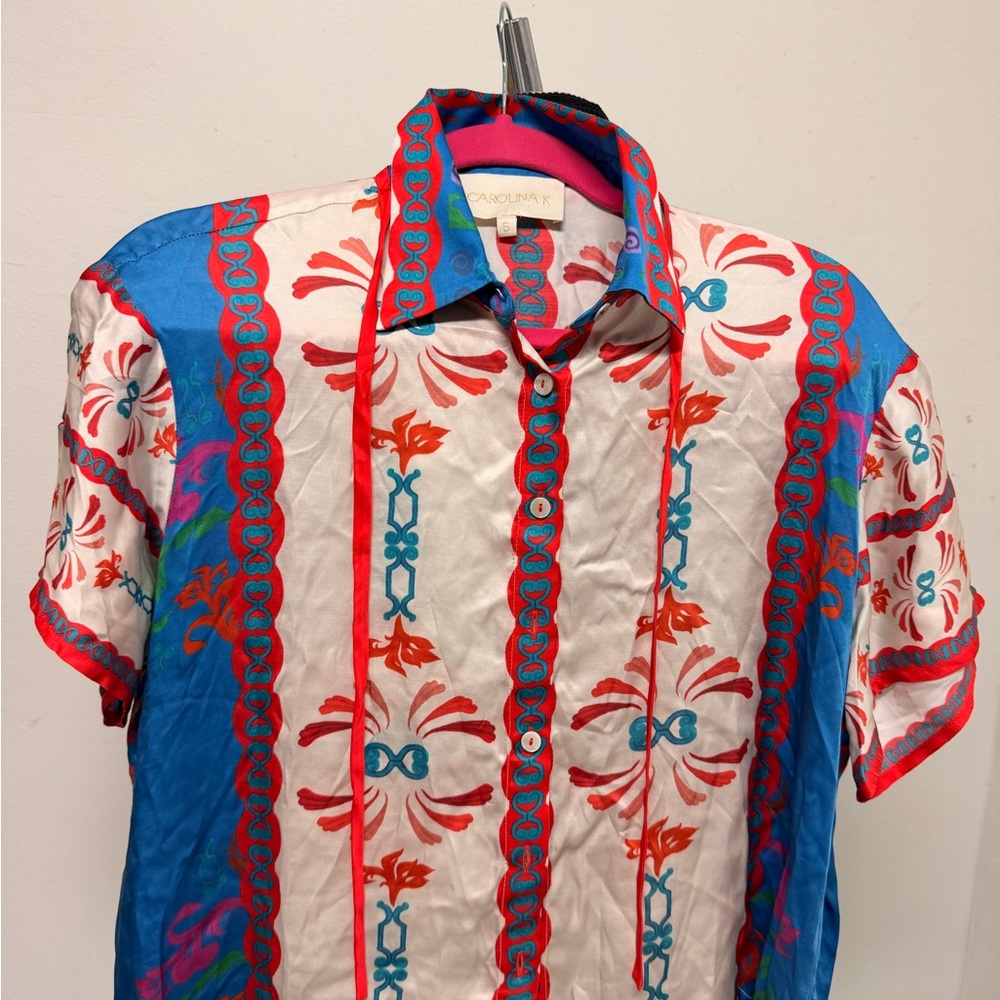 Carolina K Multicolor Printed Short-Sleeve Button-Down Shirt - White/Blue/Red